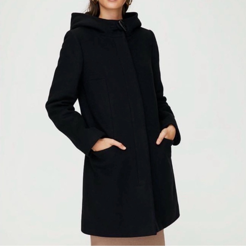 Babaton Black Hooded Wool Pearce Coat
